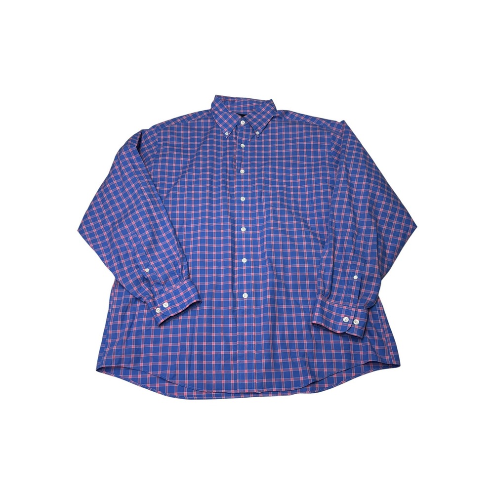 Vtg Brooks Brothers Mens L Blue Pink Plaid Cotton Long Sleeve Button Down Shirt